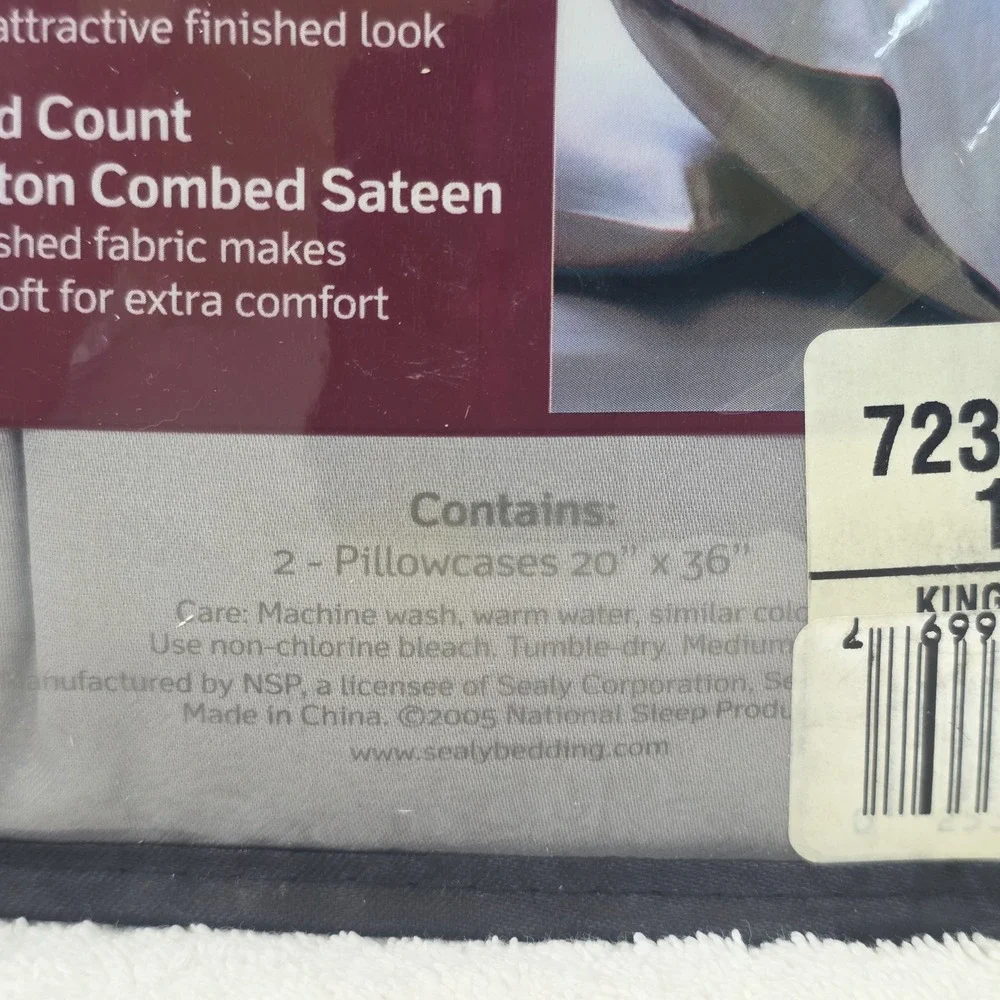 Sealy 330 Thread Count Sateen 2 Pack King Pillowcases Slate Gray New